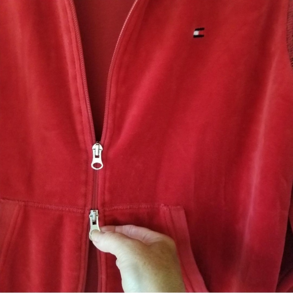 Tommy Hilfiger full zip velour red track jacket SZ XL - Picture 7 of 7
